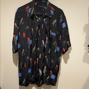 Vintage- one of a kind Casa Moda Black Shirt with unique Parrot Print